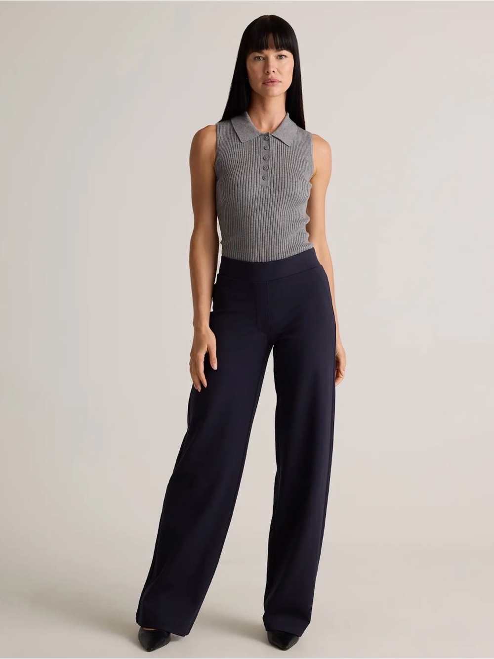 Quince Wide Leg Stretchy Women’s Pants in Navy Large
